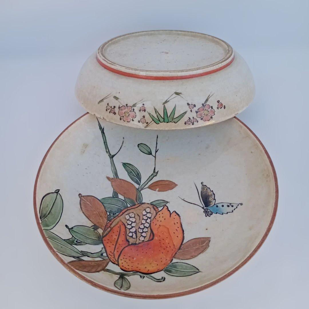 九谷(10客)　古九谷　古道具　伝統工芸　骨董品　器　小皿　浅皿　丸皿　赤絵