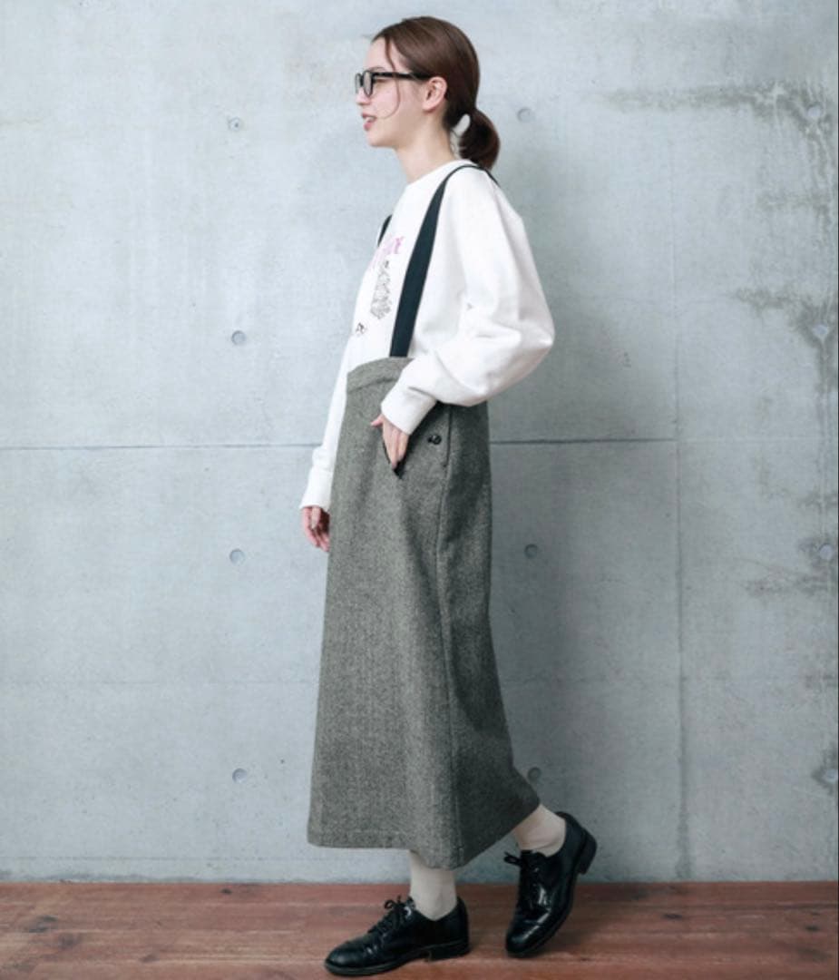 PAR ICI へリンボン サスペンダースカート