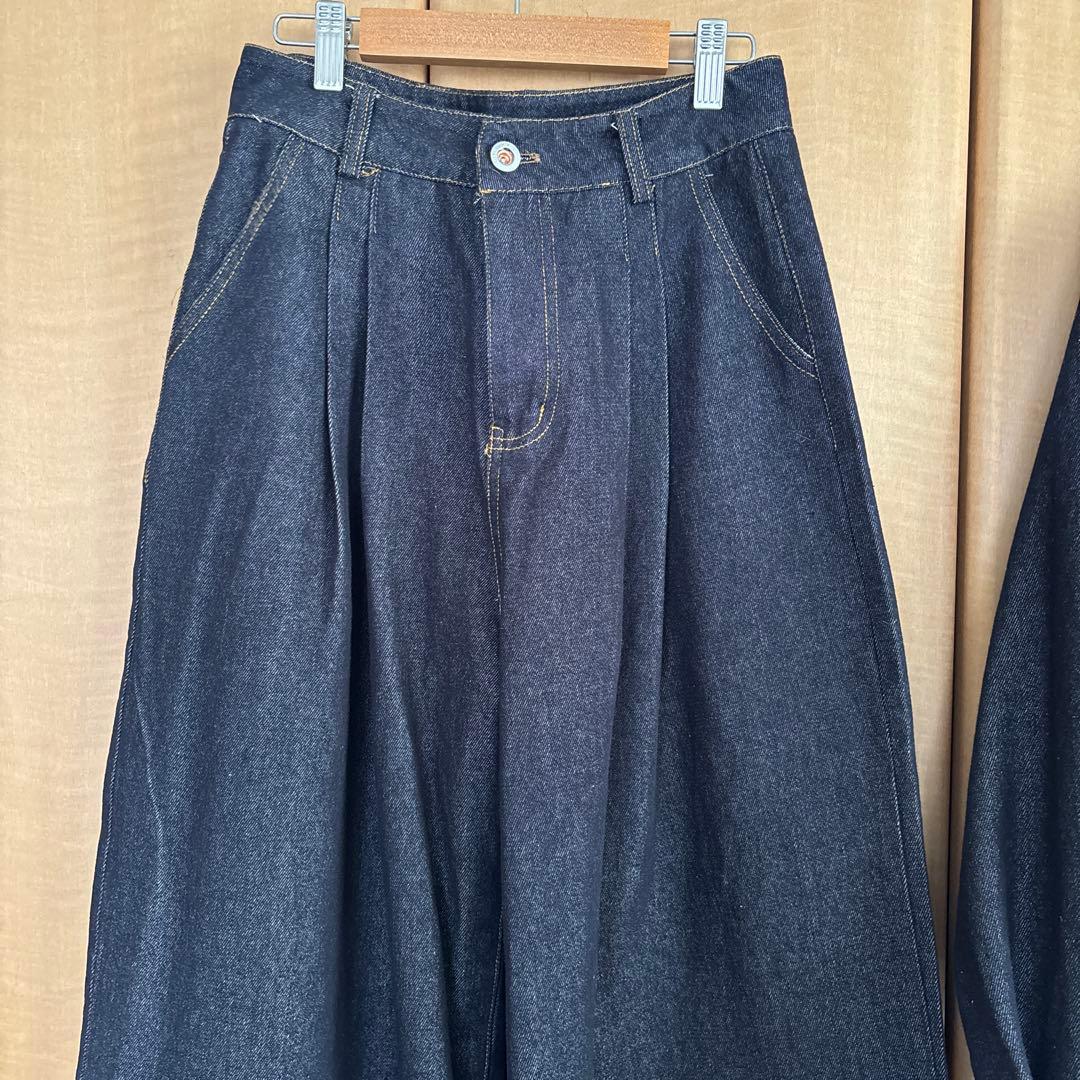 【SETUP】バックデザイン タックワイドデニムセットアップ　unnu
