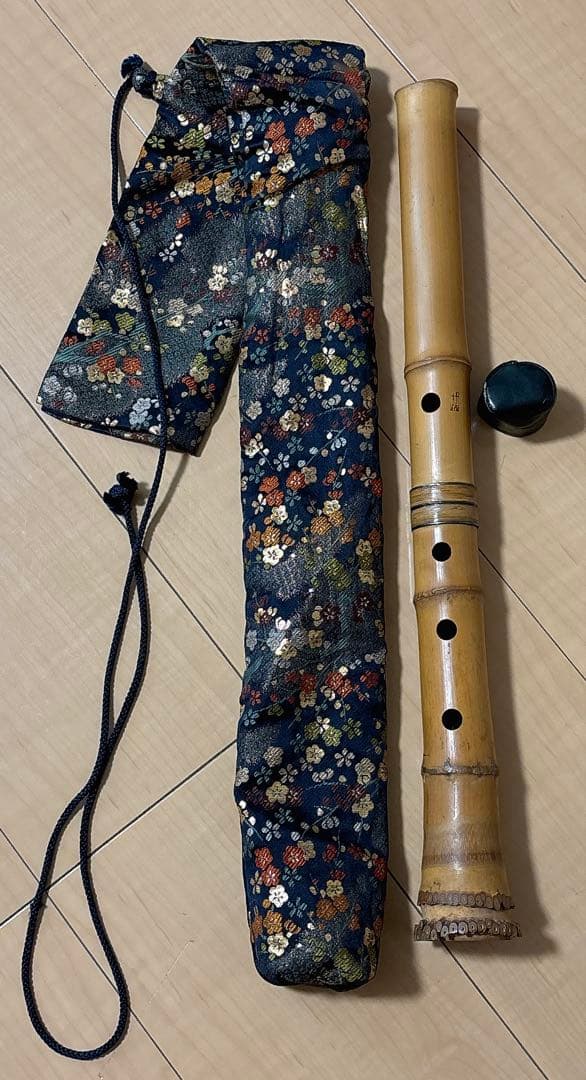 尺八 竹製 花柄ケース付き　竹治